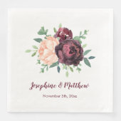 Serviette En Papier Roses de Bourgogne Pêcher Peony Bouquet Mariage (Devant)