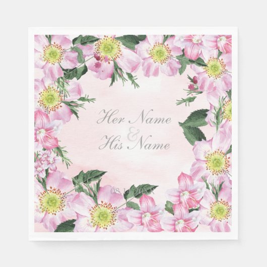 Serviette En Papier Roses de chien d'été Mariage (Devant)