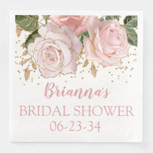 Serviette En Papier Roses de Fête de Mariage Pailletées d'Or Rose