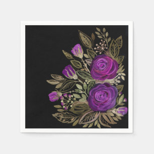 Serviette En Papier Roses de pourpre d'aquarelle
