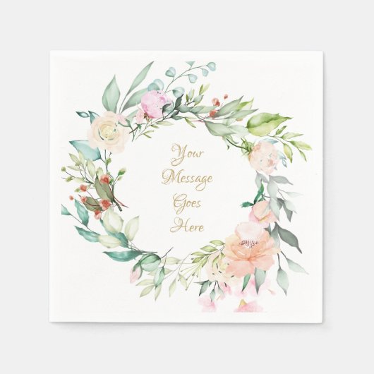 Serviette En Papier Roses d'été douces écriture dorée (Devant)