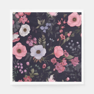 Serviette En Papier Roses d'été en noir