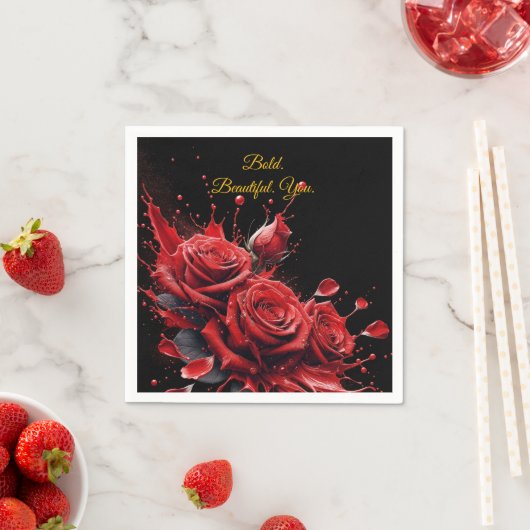 Serviette En Papier Roses en fleur - Anniversaire élégant (En situation)