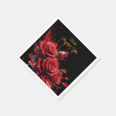 Serviette En Papier Roses en fleur - Anniversaire élégant (Coin)