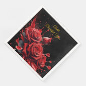 Serviette En Papier Roses en fleur - Anniversaire élégant (Coin)