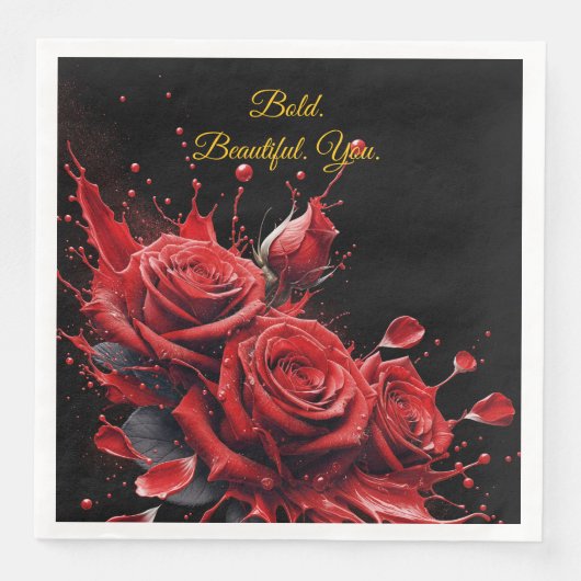 Serviette En Papier Roses en fleur - Anniversaire élégant (Devant)
