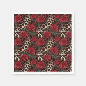 Serviette En Papier Roses et Empreintes de léopard (Devant)