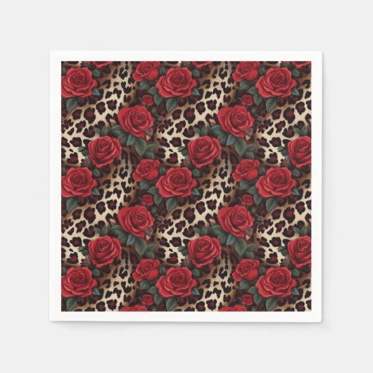 Serviette En Papier Roses et Empreintes de léopard (Devant)