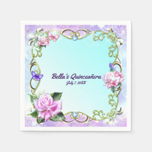 Serviette En Papier Roses et papillons Quinceañera fête d'anniversaire