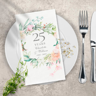 Serviette En Papier Roses Fleurales 25e Anniversaire de Mariage