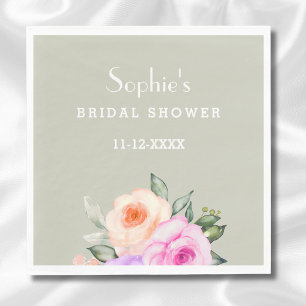 Serviette En Papier Roses Fleurs Rose Pêche Vert Sauge Shower de Maria