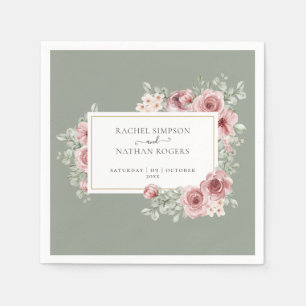 Serviette En Papier Roses Floral Sage Vert Élégant Géométrique Or
