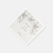 Serviette En Papier Roses Florales 3D Blanches | Mariage (Coin)