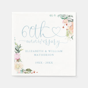 Serviette En Papier Roses florales de cœur en or pour le 60e anniversa