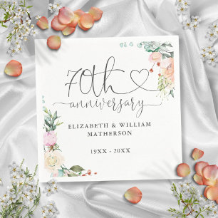 Serviette En Papier Roses florales de cœur en or pour le 70e anniversa