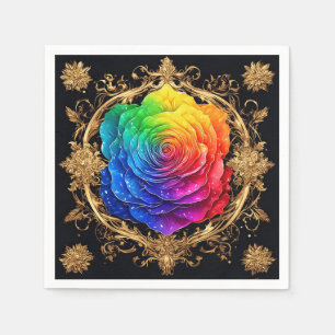 Serviette En Papier Roses Florales Élégantes avec Accents Baroques Dor
