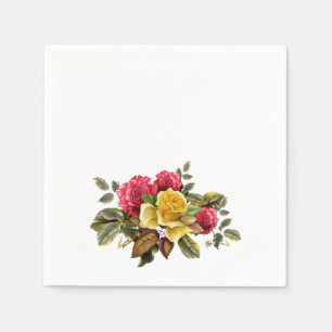 Serviette En Papier Roses Florales Rouge et Jaune Vintage