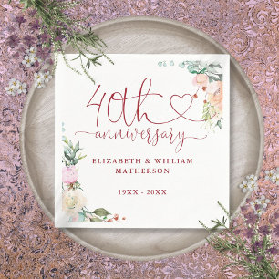 Serviette En Papier Roses florales Ruby Heart 40e anniversaire