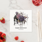 Serviette En Papier Roses gothiques simples et crâne fête d'Halloween (En situation)