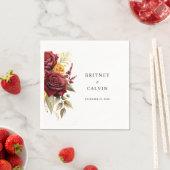 Serviette En Papier Roses Jaunes Rouges Bourguignonnes Florales Mariag (En situation)