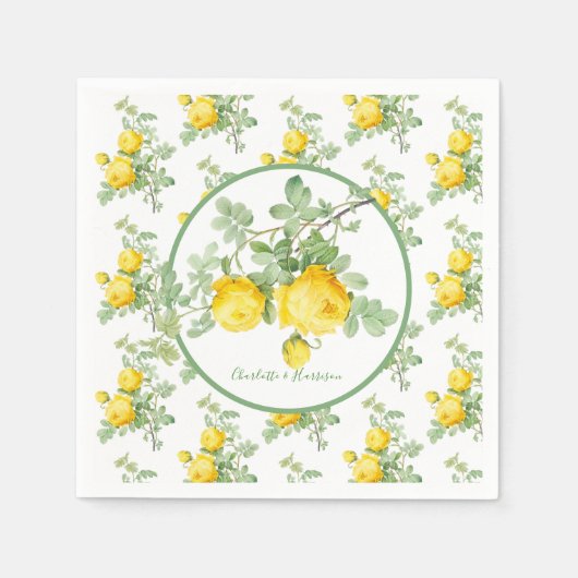 Serviette En Papier Roses Jaunes Soleil Élégant Mariage Floral (Devant)