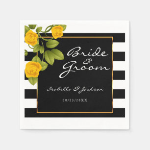 Serviette En Papier Roses jaunes sur bandes noires et blanches