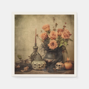 Serviette En Papier Roses Macabres Vintage Crânes Sépia
