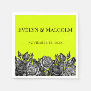 Serviette En Papier Roses noires et blanches Chaux électriques Mariage