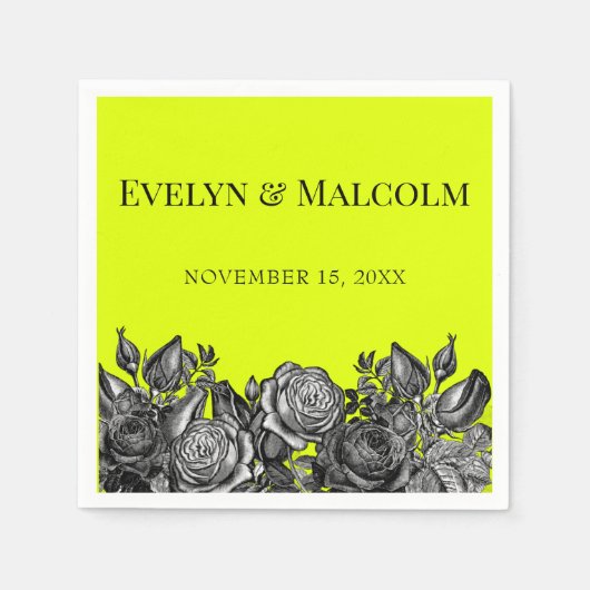 Serviette En Papier Roses noires et blanches Chaux électriques Mariage (Devant)