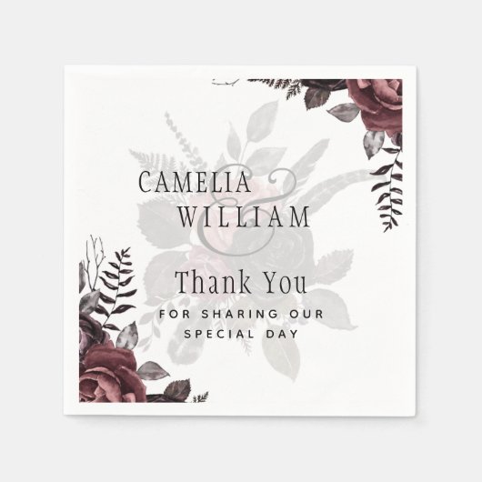 Serviette En Papier Roses noirs de Bourgogne foncée Mariage automne hi (Devant)