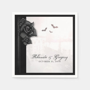 Serviette En Papier Roses noirs et chauves-souris gothique Halloween M
