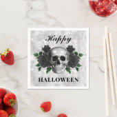 Serviette En Papier Roses noirs gothiques et crâne heureux Halloween (En situation)