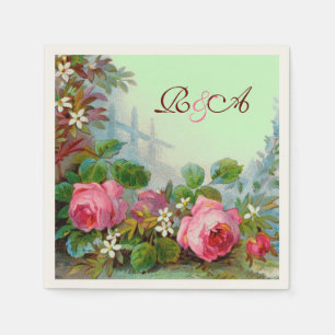 Serviette En Papier ROSES PINK, JASMIN FLEUR DE MARIAGE MONOGRAMME Tur