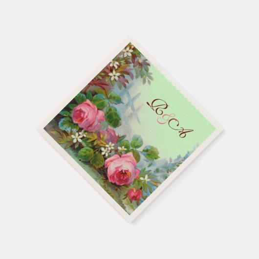Serviette En Papier ROSES PINK, JASMIN FLEUR DE MARIAGE MONOGRAMME Tur (Coin)