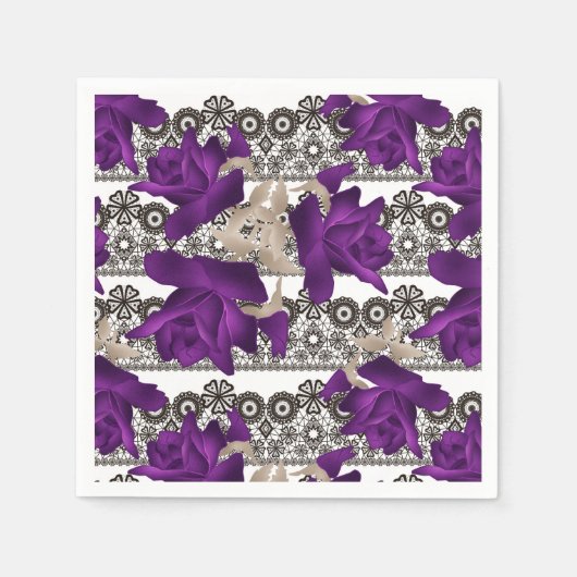 Serviette En Papier Roses rétro, violet (Devant)
