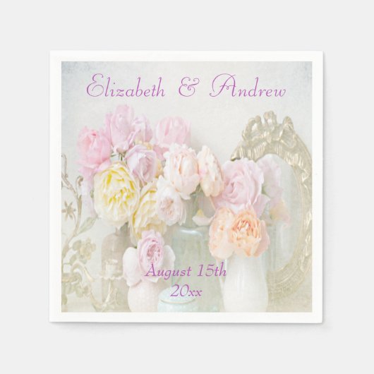 Serviette En Papier Roses romantiques en Jars Mariage Napkins (Devant)