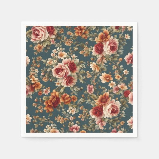 Serviette En Papier Roses romantiques et belles fleurs (Devant)