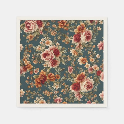 Serviette En Papier Roses romantiques et belles fleurs (Devant)