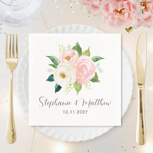 Serviette En Papier Roses rose pâle Aquarelle Mariage botanique