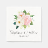 Serviette En Papier Roses rose pâle Aquarelle Mariage botanique (Devant)