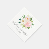 Serviette En Papier Roses rose pâle Aquarelle Mariage botanique (Coin)