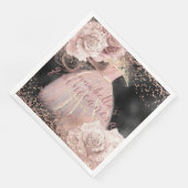 Serviette En Papier Roses rose pâle sur Quinceañera noir & or (Coin)