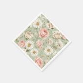 Serviette En Papier Roses Roses Blanches Floral  (Coin)