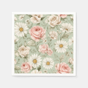 Serviette En Papier Roses roses blancs fleurs 