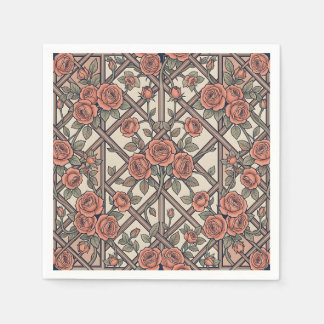 Serviette En Papier Roses Roses Corail Treillis Floral Vintage