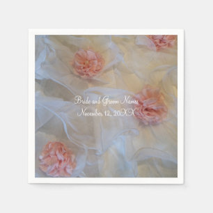 Serviette En Papier Roses roses et fronces blanches