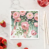 Serviette En Papier Roses roses et rubans (En situation)