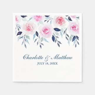 Serviette En Papier Roses roses florales Mariage d'aquarelle