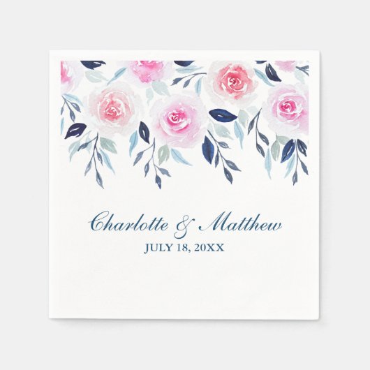 Serviette En Papier Roses roses florales Mariage d'aquarelle (Devant)