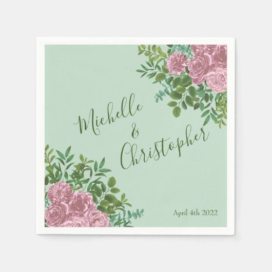 Serviette En Papier Roses roses Jardin Printemps Mariage (Devant)